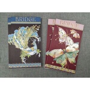 Lot of 4 BRIDGE card game SCORE PADS Kate Follows Art Butterflies Peacocks NEW